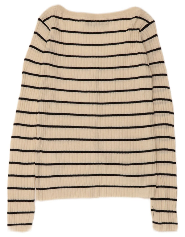 Maglione cardigan da donna Zara UK 8 piccolo acrilico a righe beige