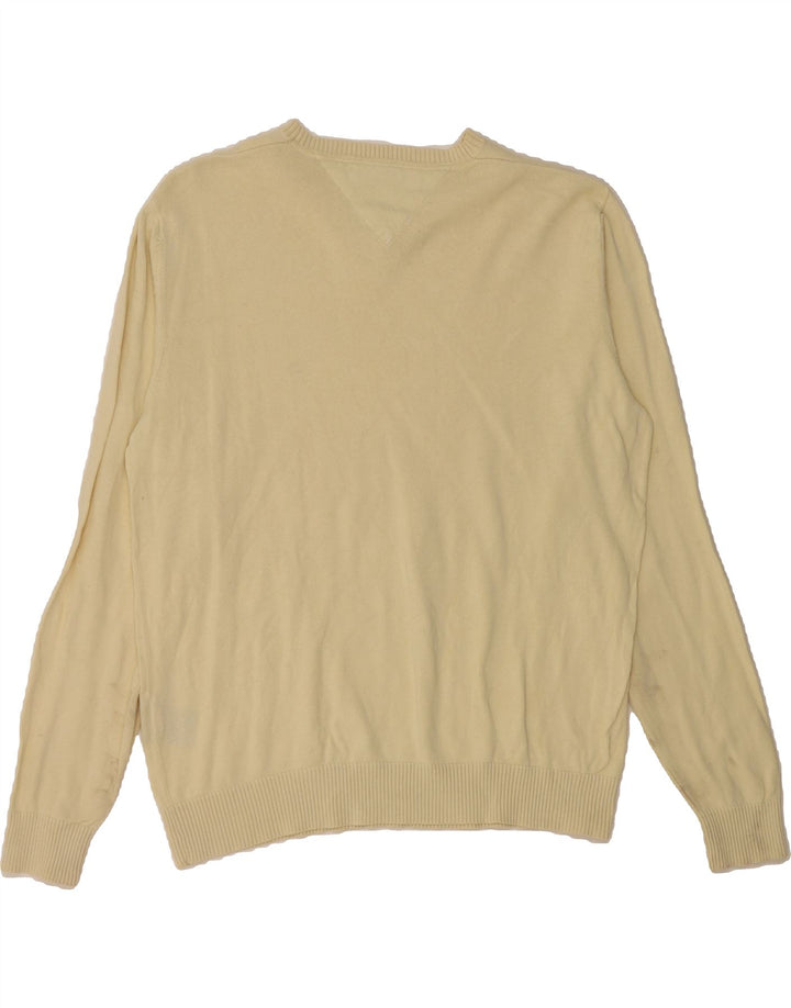 TOMMY HILFIGER Mens V-Neck Jumper Sweater Medium Beige Cotton Vintage Tommy Hilfiger and Second-Hand Tommy Hilfiger from Messina Hembry 