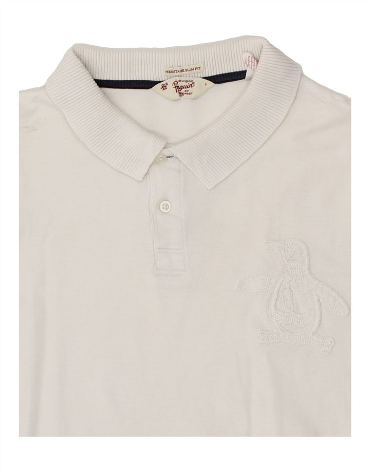 PENGUIN Mens Heritage Slim Fit Polo Shirt Large White Cotton Vintage Penguin and Second-Hand Penguin from Messina Hembry 