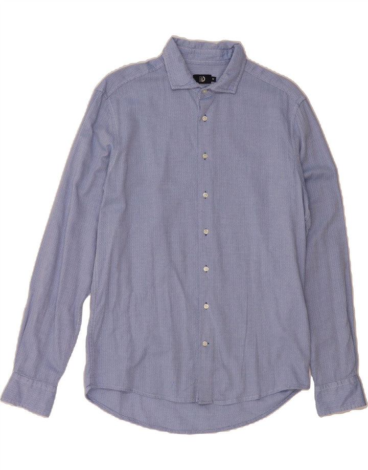 DACK'S Mens Abstract Pattern Slim Fit Flannel Shirt Medium Blue Cotton Vintage Dack's and Second-Hand Dack's from Messina Hembry 