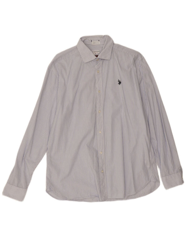 Polo Assn. Camicia da uomo XL in cotone gessato blu
