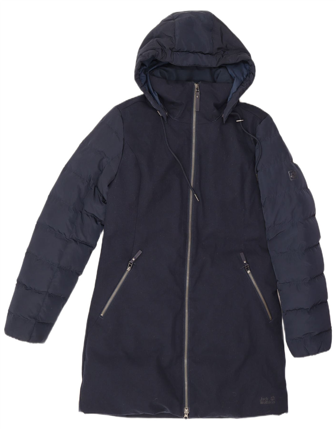 Cappotto imbottito oversize con cappuccio da donna Jack Wolfskin UK 8/10 piccolo blu navy