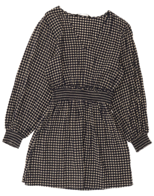 Abito basic a maniche lunghe da donna Zara UK 10 piccolo in cotone a quadretti blu navy