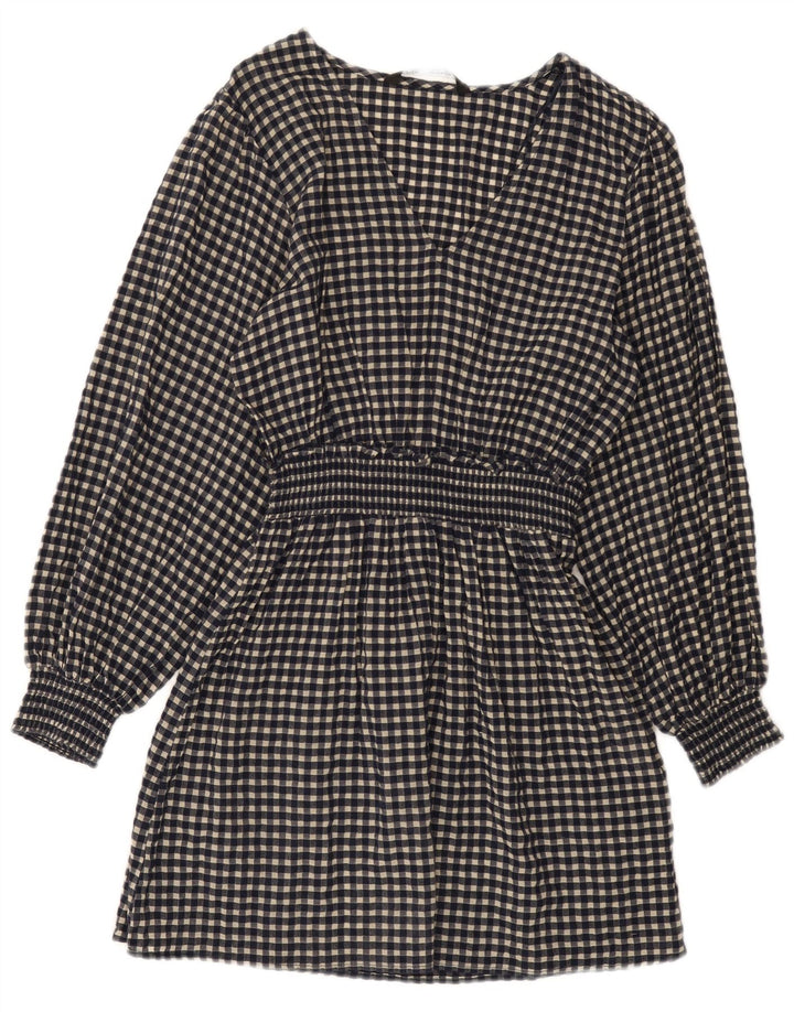 Abito basic a maniche lunghe da donna Zara UK 10 piccolo in cotone a quadretti blu navy