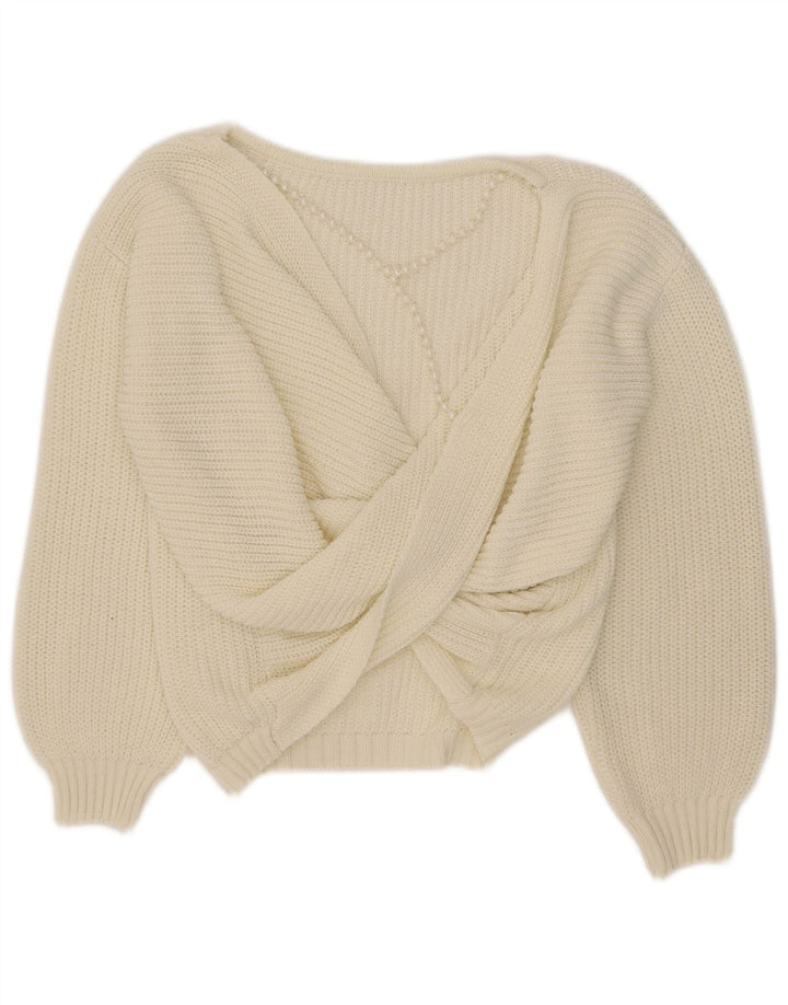 Maglione vintage da donna oversize con scollo a barca UK 14 bianco medio