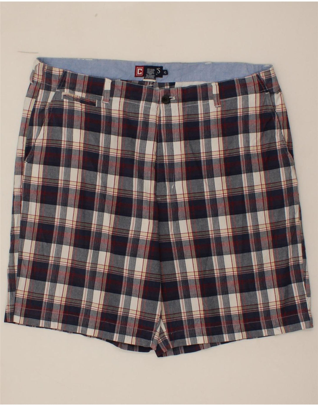 CHAPS Mens Chino Shorts W40 XL Navy Blue Check Cotton Vintage Chaps and Second-Hand Chaps from Messina Hembry 