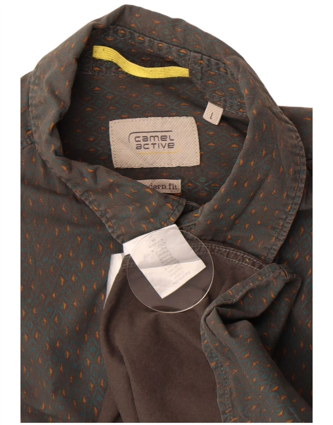 Camicia da uomo dal taglio moderno Camel Active, grande, in cotone geometrico grigio