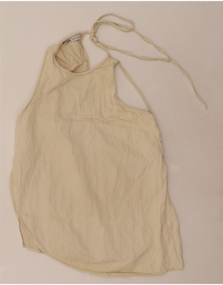 Top alla caviglia da donna Zara UK 10 piccolo in viscosa bianco sporco