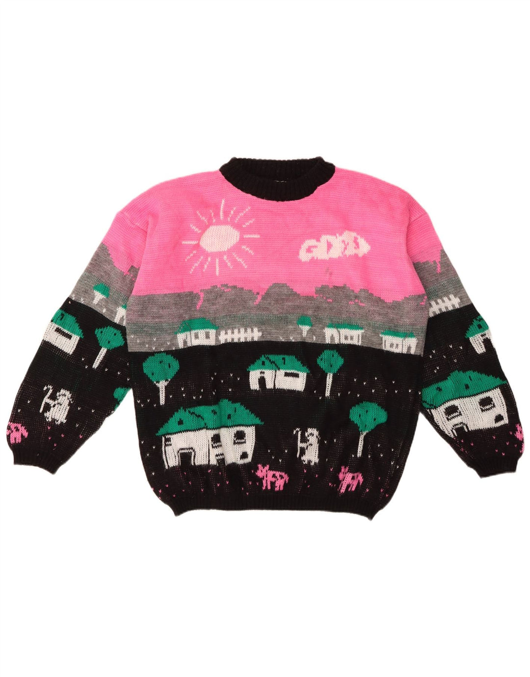 Maglione maglione girocollo da donna Alta Moda UK 16 Large Pink Colourblock in lana