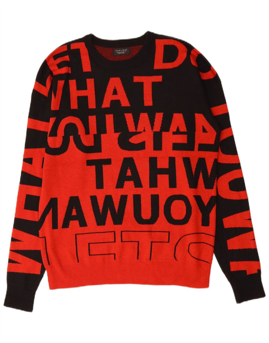 Maglione girocollo grafico da uomo Zara in nylon color block rosso medio