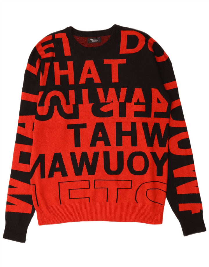 Maglione girocollo grafico da uomo Zara in nylon color block rosso medio