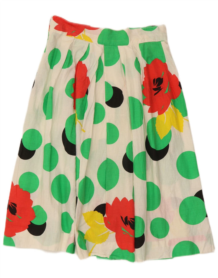 Gonna a trapezio da donna vintage W28 floreale bianco medio