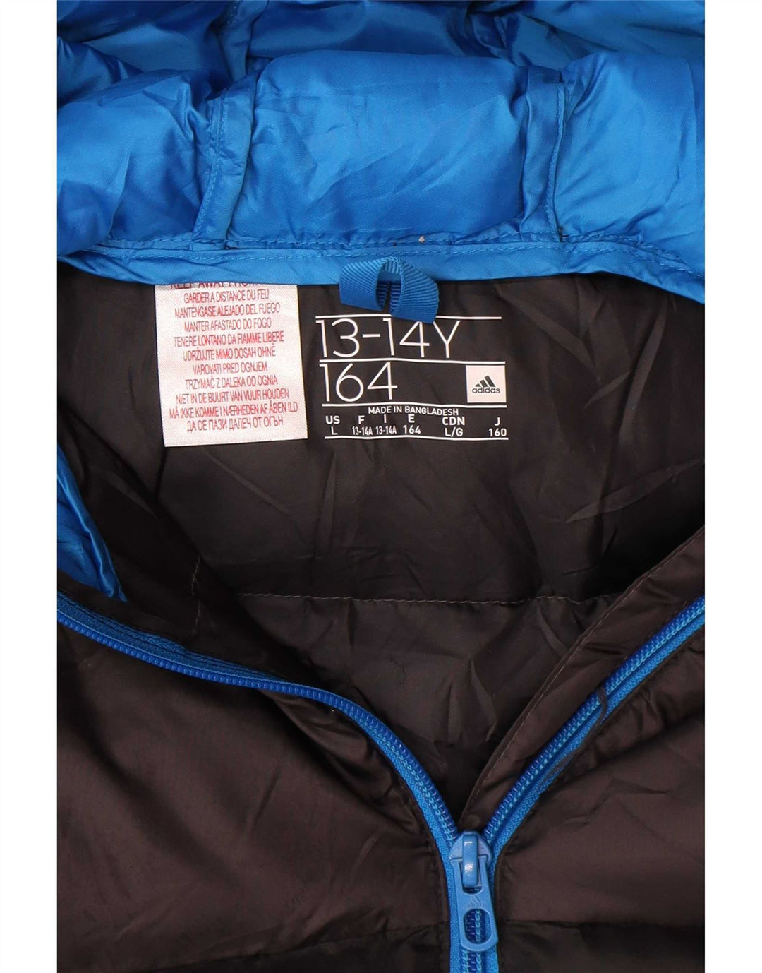 Giacca imbottita con cappuccio Adidas da ragazzo 13-14 anni in poliestere color block nero