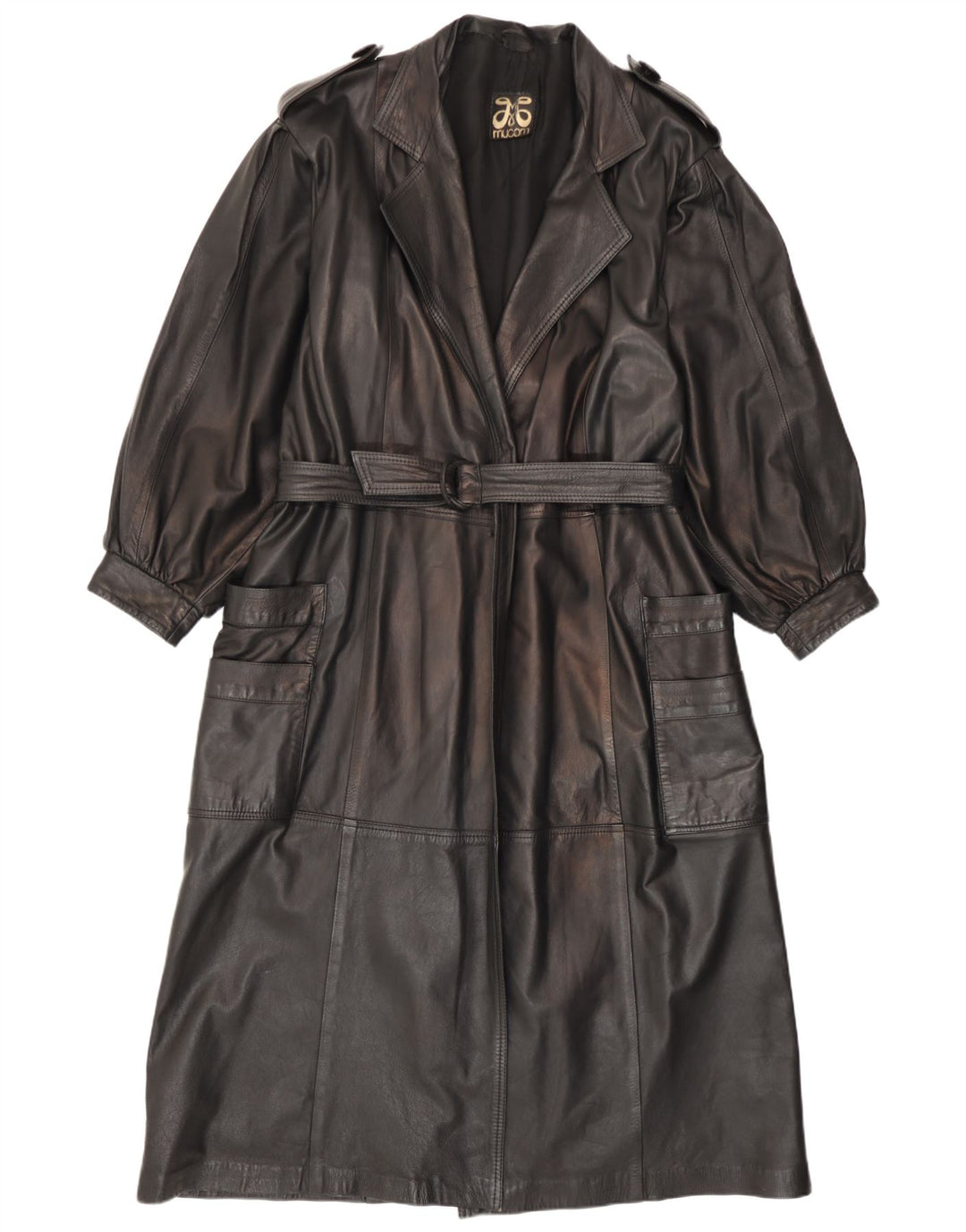 Cappotto in pelle militare vintage da donna UK 14 medio nero