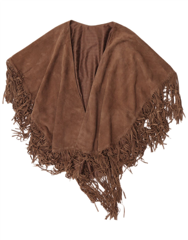 Cappotto a mantella vintage in pelle scamosciata da donna, taglia unica, marrone