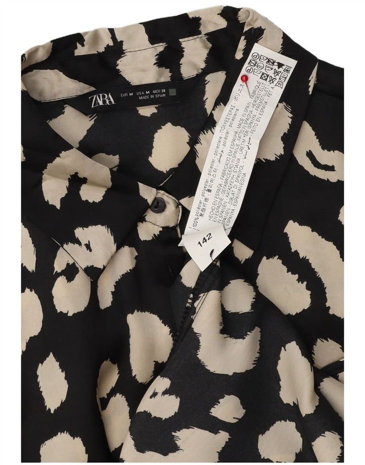 Camicia Zara da donna camicetta UK 14 poliestere nero medio con stampa animalier