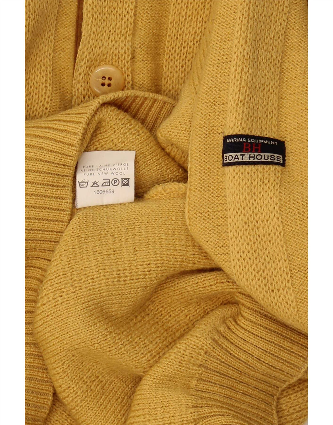 Maglione da uomo con collo abbottonato Boat House IT 52 Large Giallo in lana vergine
