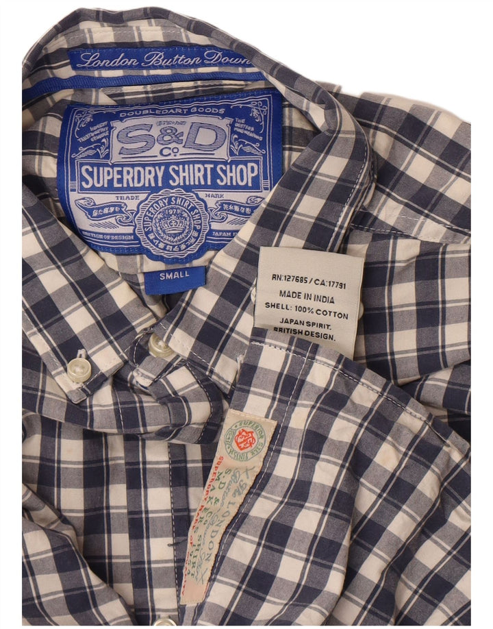 Camicia da uomo Superdry Small in cotone a quadri blu navy