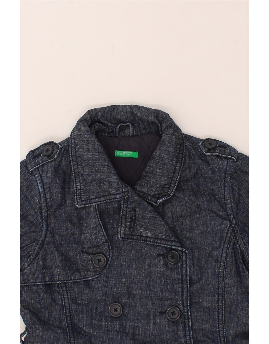 BENETTON Girls Double Breasted Denim Jacket 5-6 Years Navy Blue Cotton Vintage Benetton and Second-Hand Benetton from Messina Hembry 