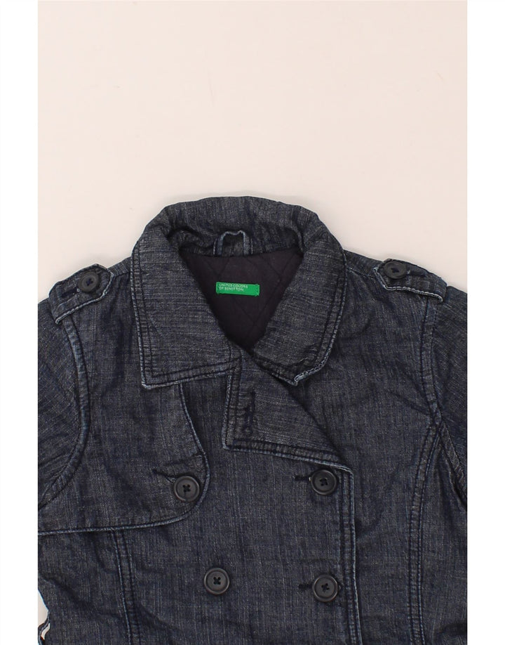 BENETTON Girls Double Breasted Denim Jacket 5-6 Years Navy Blue Cotton Vintage Benetton and Second-Hand Benetton from Messina Hembry 