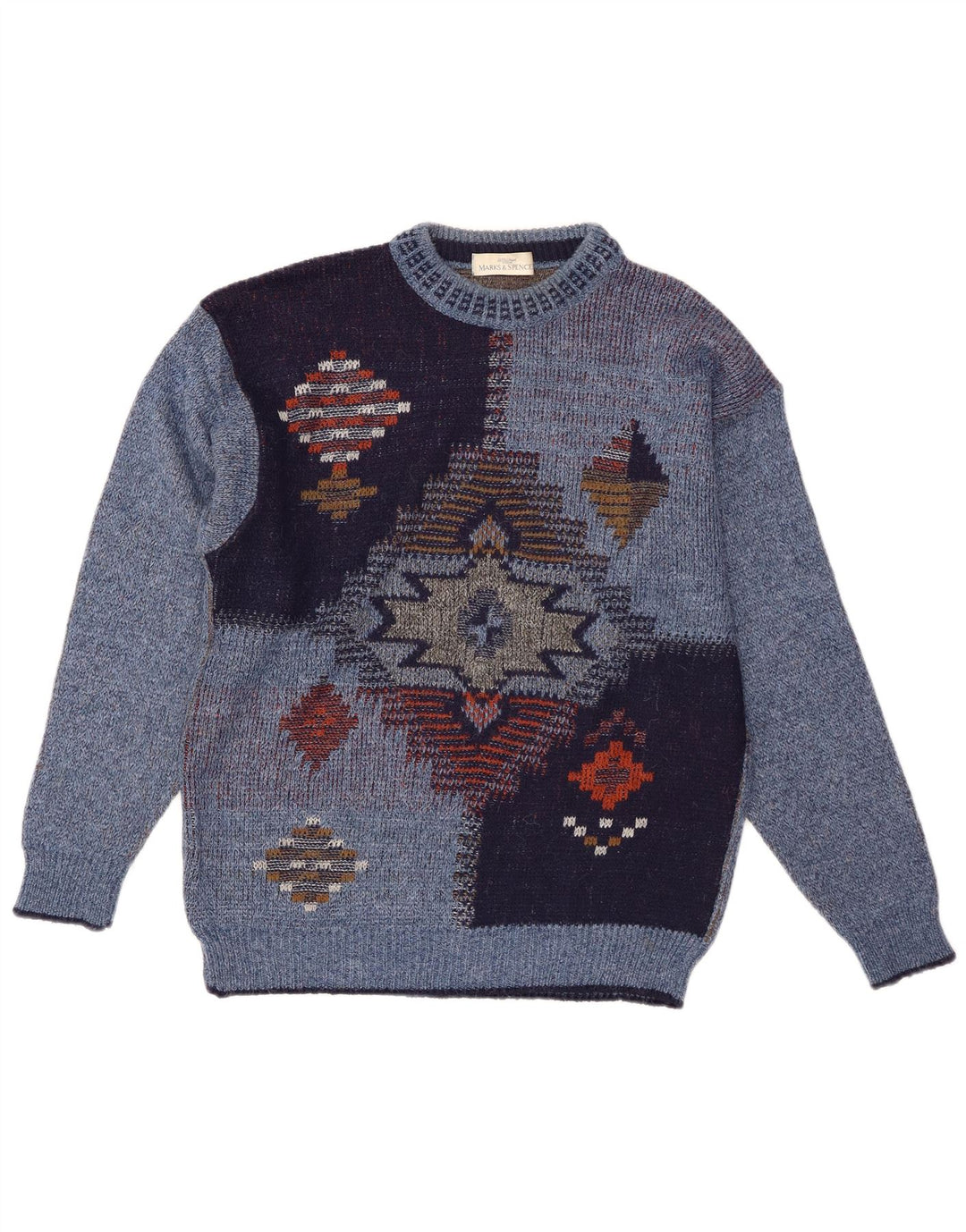 Maglione maglione girocollo da uomo St Michael piccolo acrilico geometrico blu