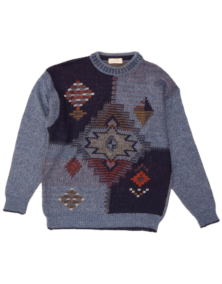 Maglione maglione girocollo da uomo St Michael piccolo acrilico geometrico blu