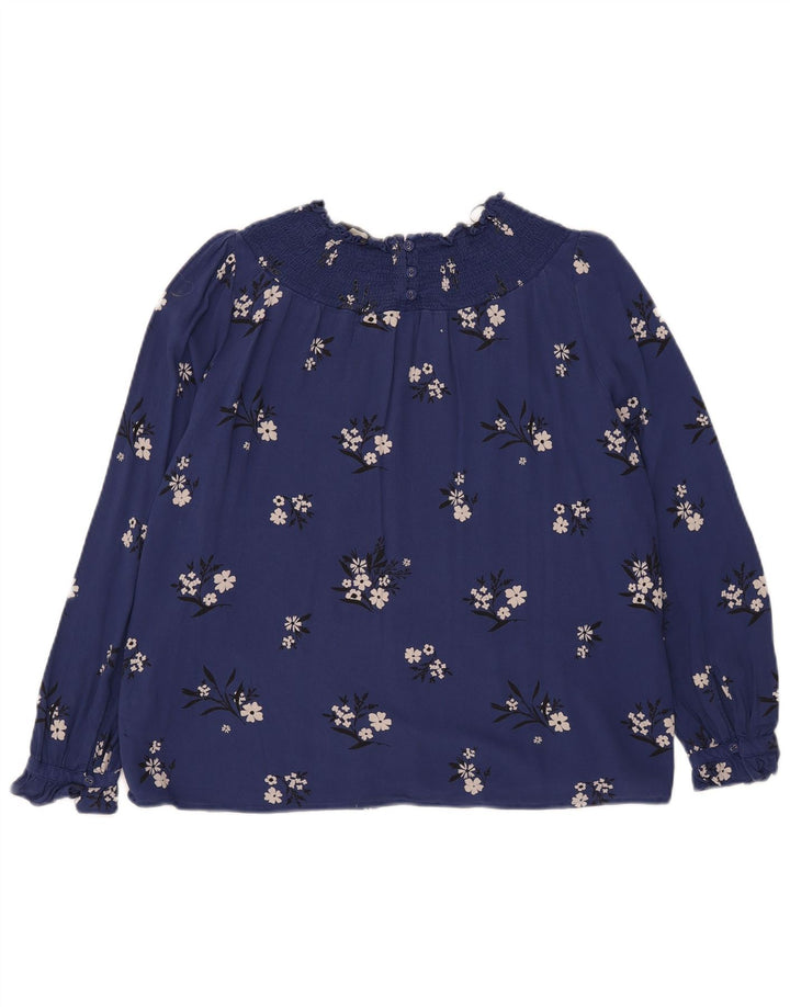 Top camicetta a maniche lunghe da donna Marks & Spencer UK 12 medio blu navy floreale