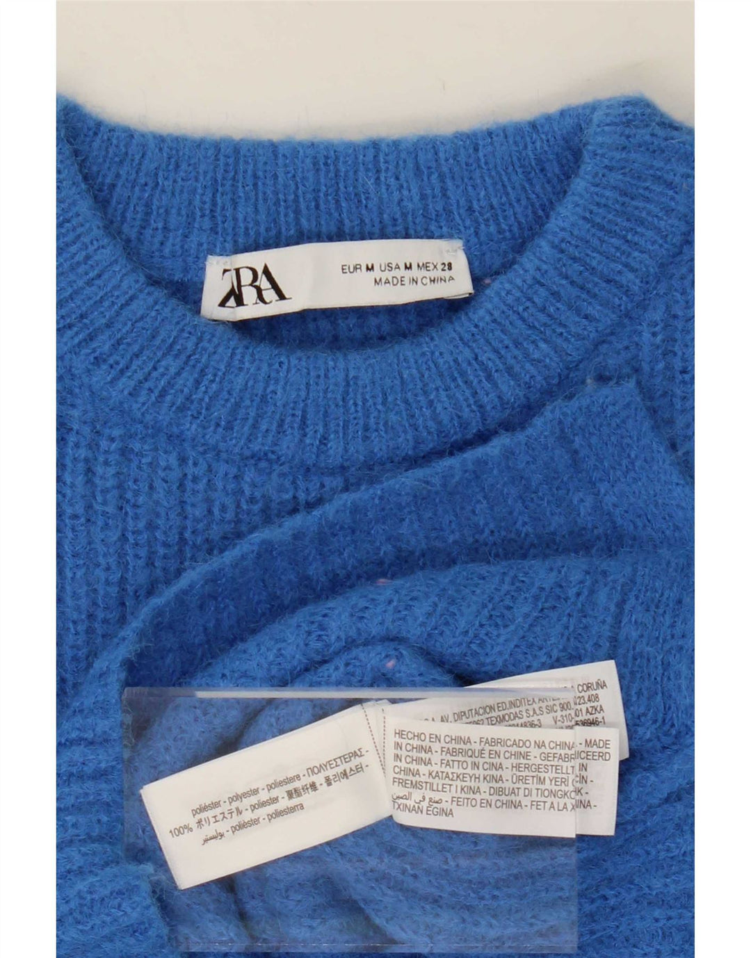 Maglione corto girocollo da donna Zara UK 14 Poliestere blu medio