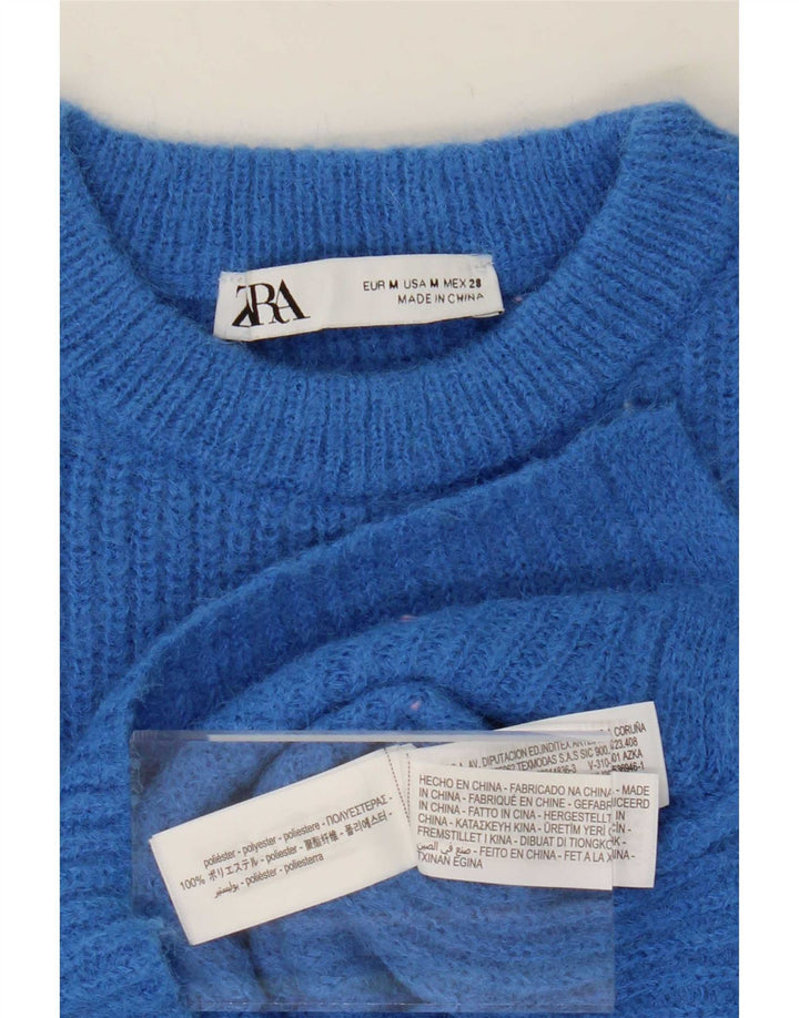 Maglione corto girocollo da donna Zara UK 14 Poliestere blu medio