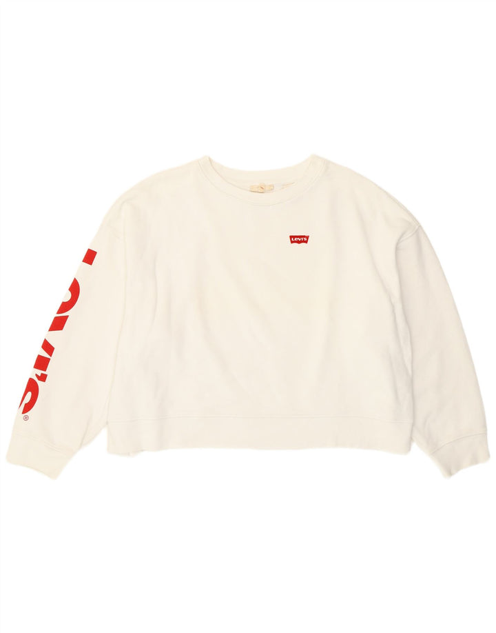 Levi's Donna Felpa Corta con Grafica Oversize Maglione UK 10 Piccolo Bianco