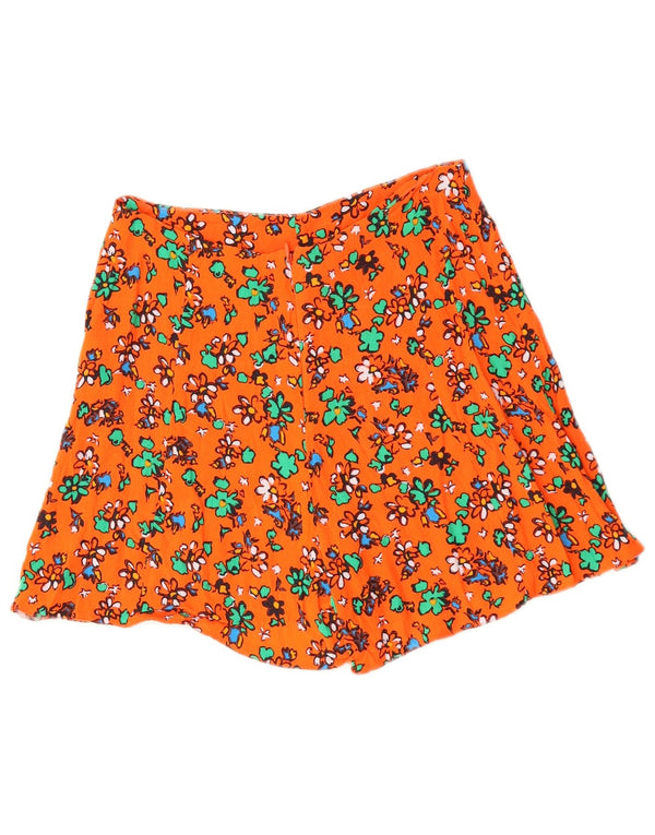 TOPSHOP Pantaloncini casual a gamba larga da donna UK 8 piccoli W26 arancione floreale