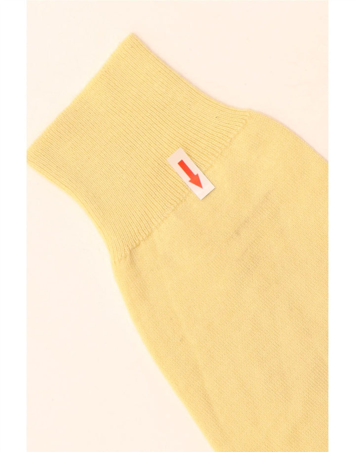 Maglione vintage da uomo con scollo a V, grande, in lana vergine gialla