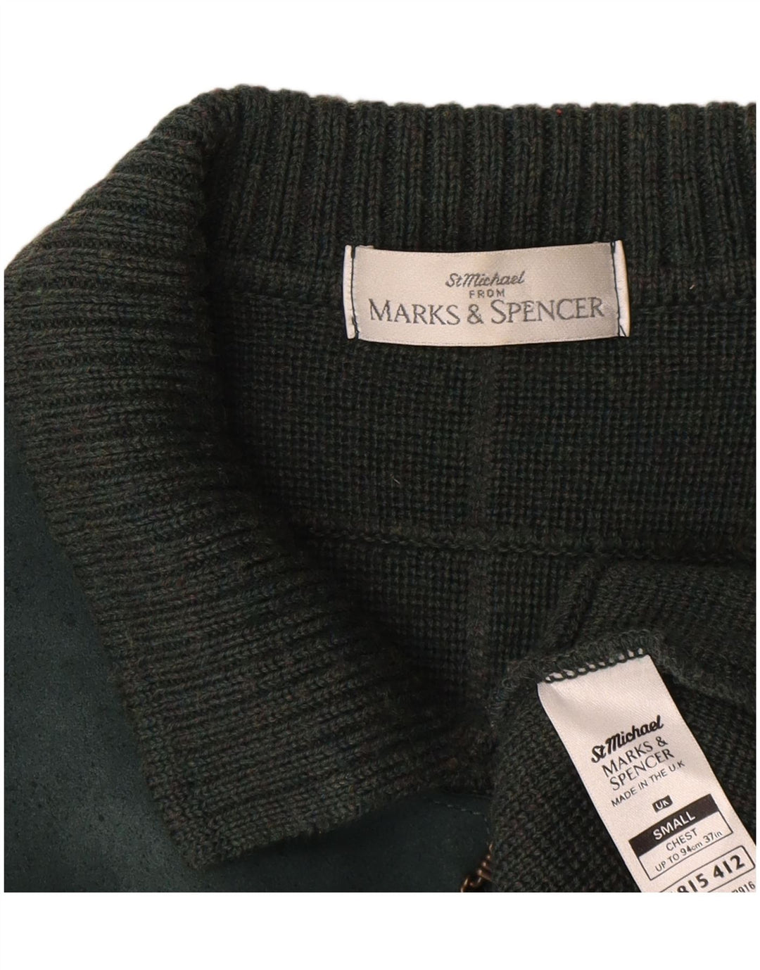 Marks & Spencer Maglione cardigan St. Michael da uomo in lana a quadri verdi piccoli