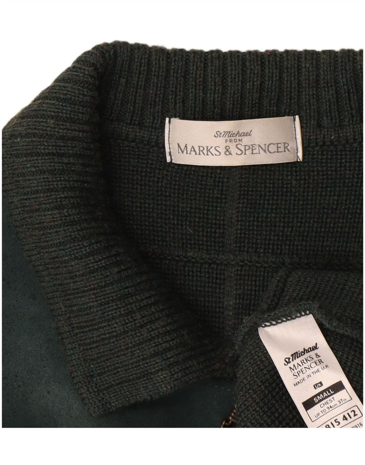 Marks & Spencer Maglione cardigan St. Michael da uomo in lana a quadri verdi piccoli