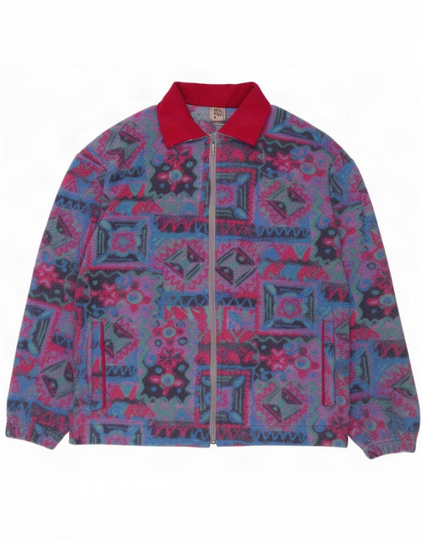 Giacca in pile oversize da donna vintage UK 10 piccola geometrica multicolore