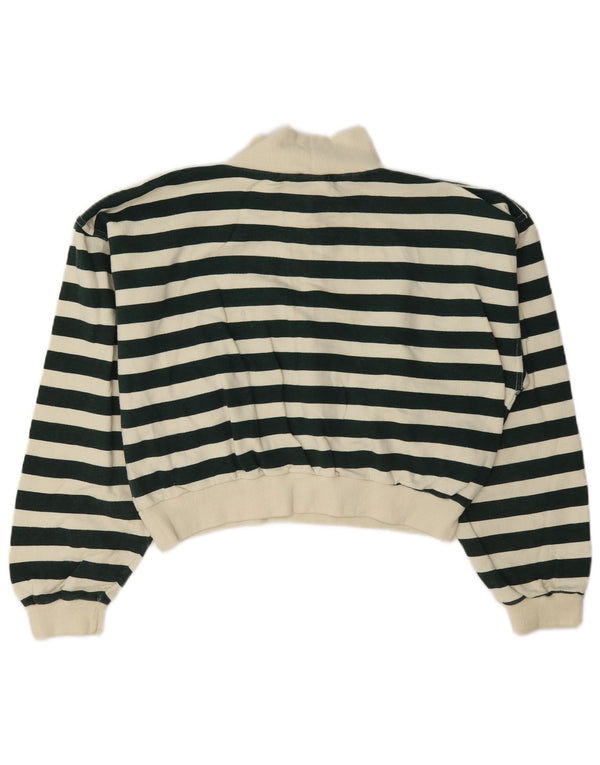 Felpa vintage da donna con collo corto e zip, maglione UK 12, verde medio a righe