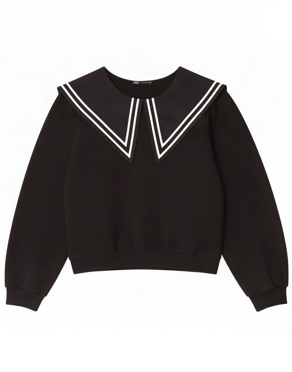 Felpa corta da donna Zara UK 12 cotone a righe nere medie