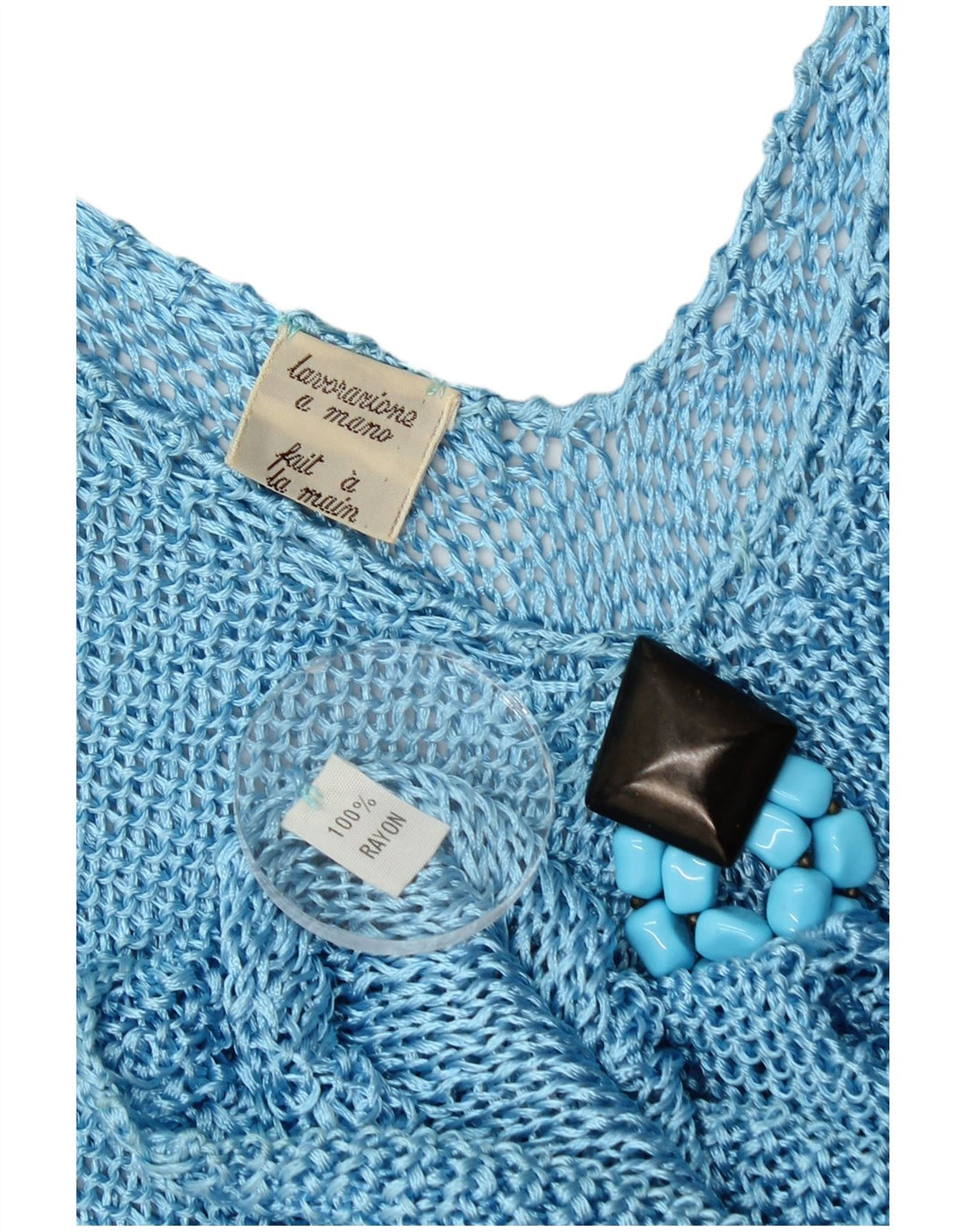 Canottiera vintage da donna UK 10 piccola in rayon blu