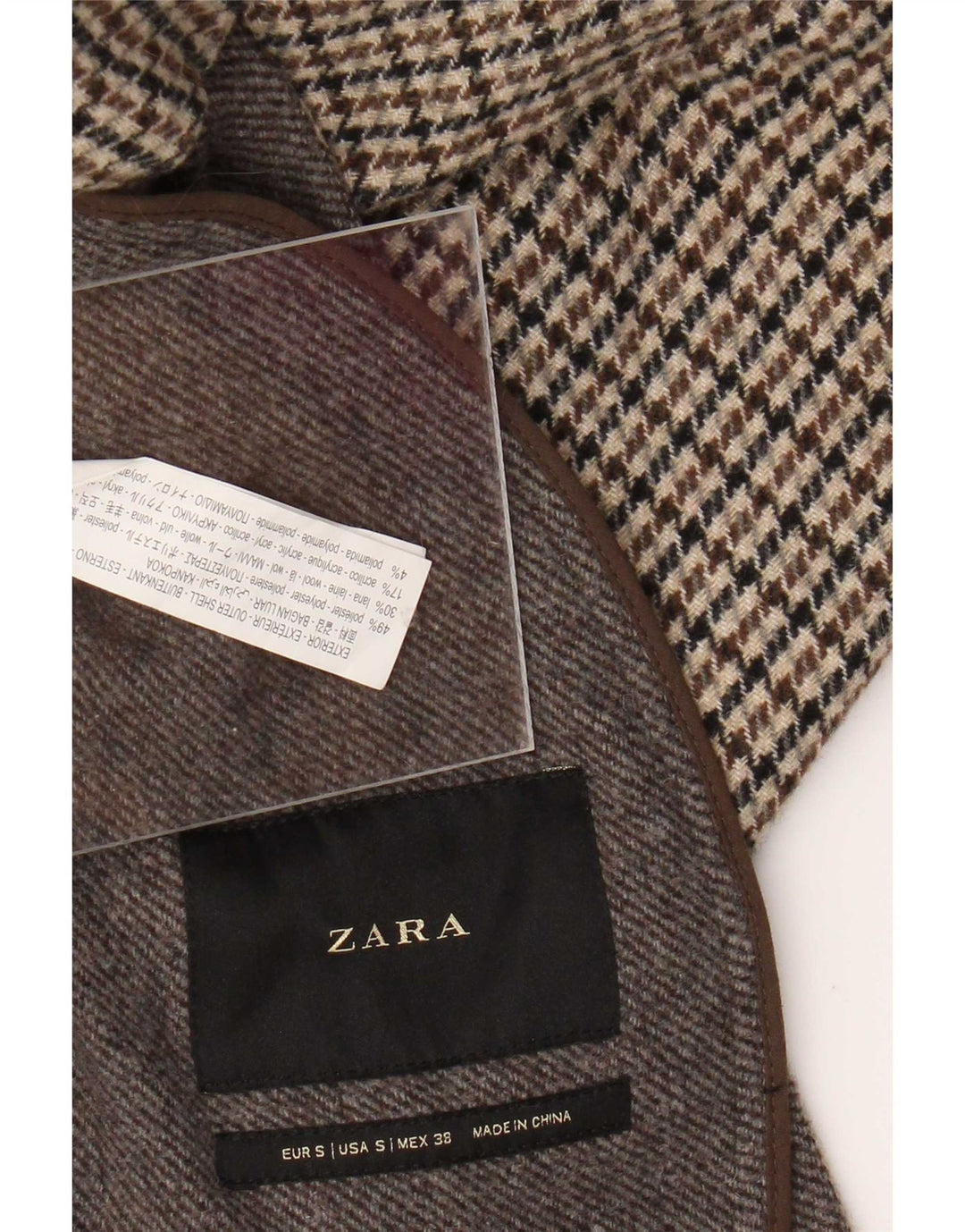 Cappotto da uomo Zara UK 36 piccolo marrone pied de poule in poliestere
