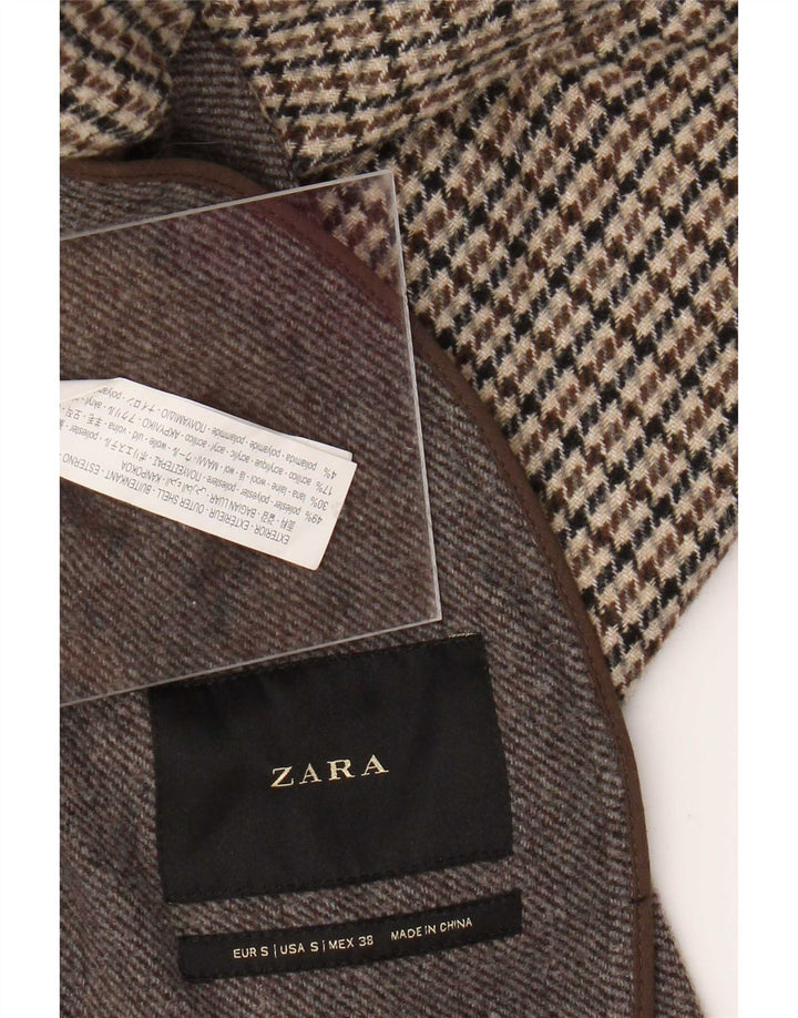 Cappotto da uomo Zara UK 36 piccolo marrone pied de poule in poliestere