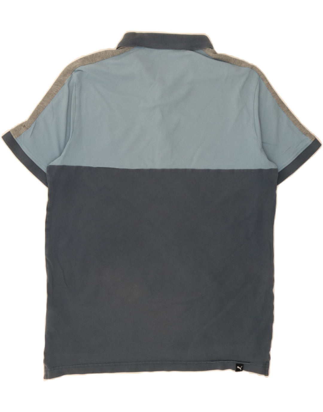 PUMA Mens Polo Shirt Medium Navy Blue Colourblock Cotton Vintage Puma and Second-Hand Puma from Messina Hembry 