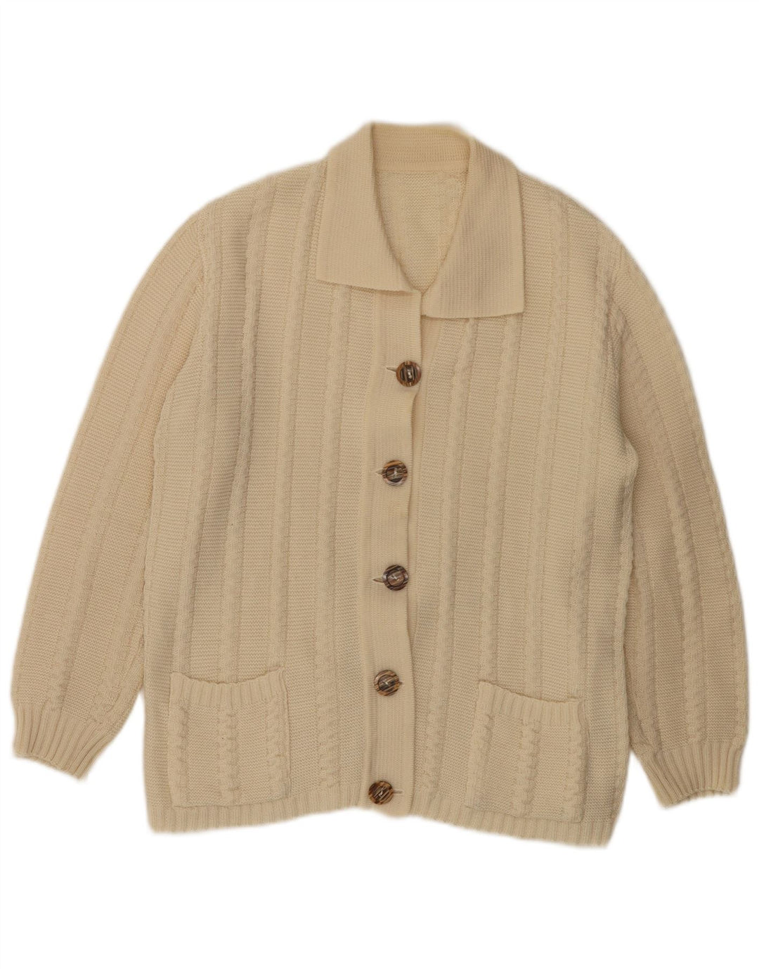 Maglione cardigan da donna vintage UK 16 grande bianco sporco
