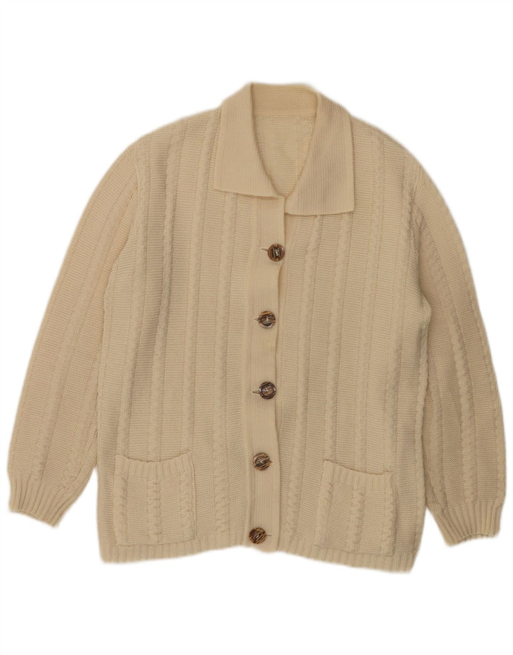 Maglione cardigan da donna vintage UK 16 grande bianco sporco