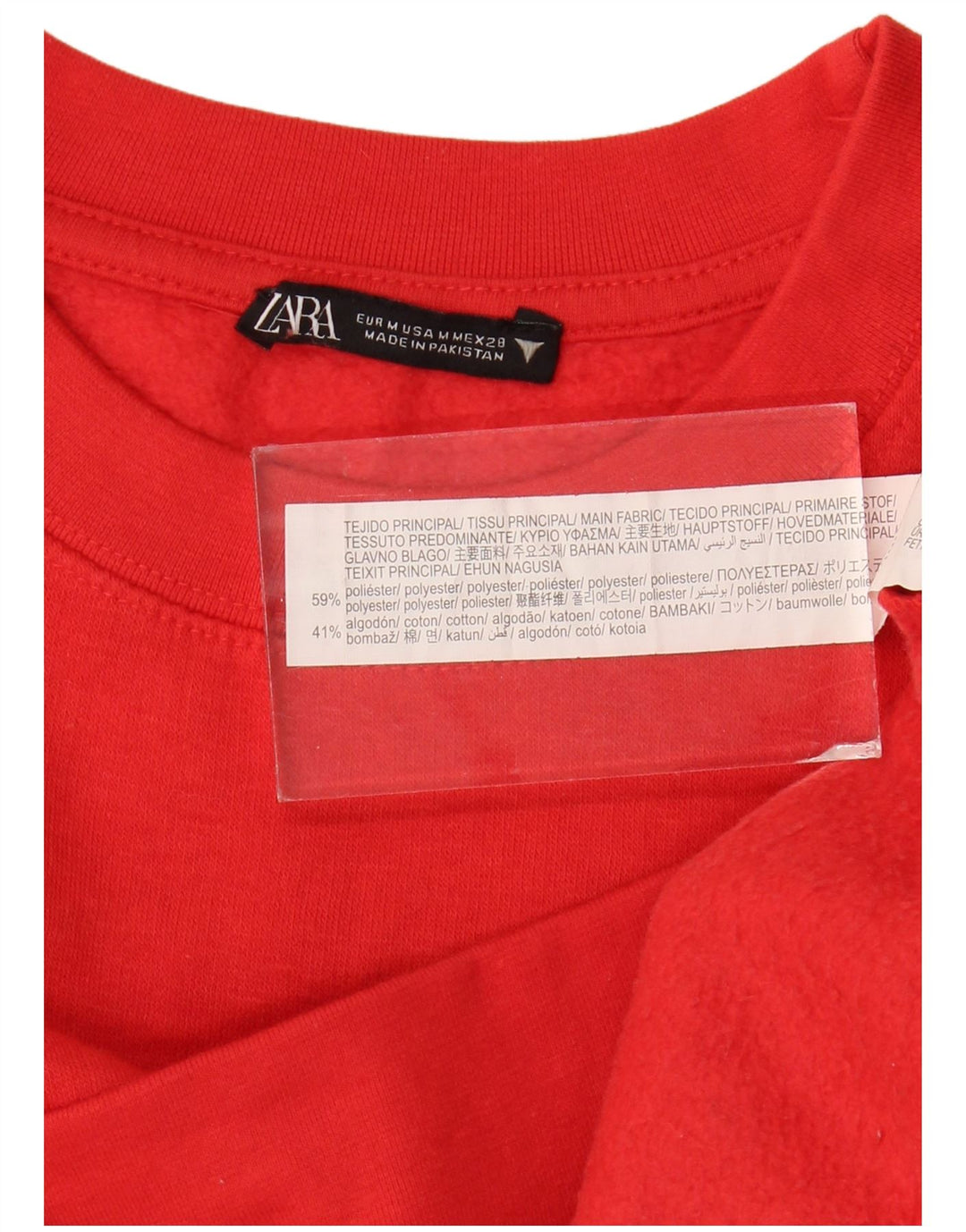 Felpa corta da donna Zara UK 14 poliestere rosso medio