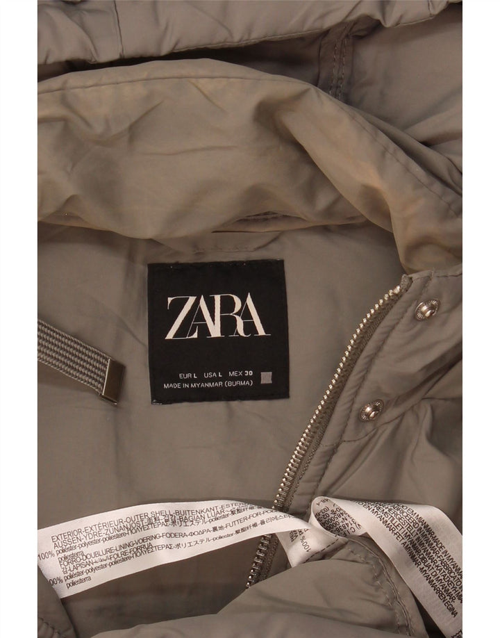Cappotto imbottito senza maniche con cappuccio da donna Zara UK 16 grande poliestere grigio