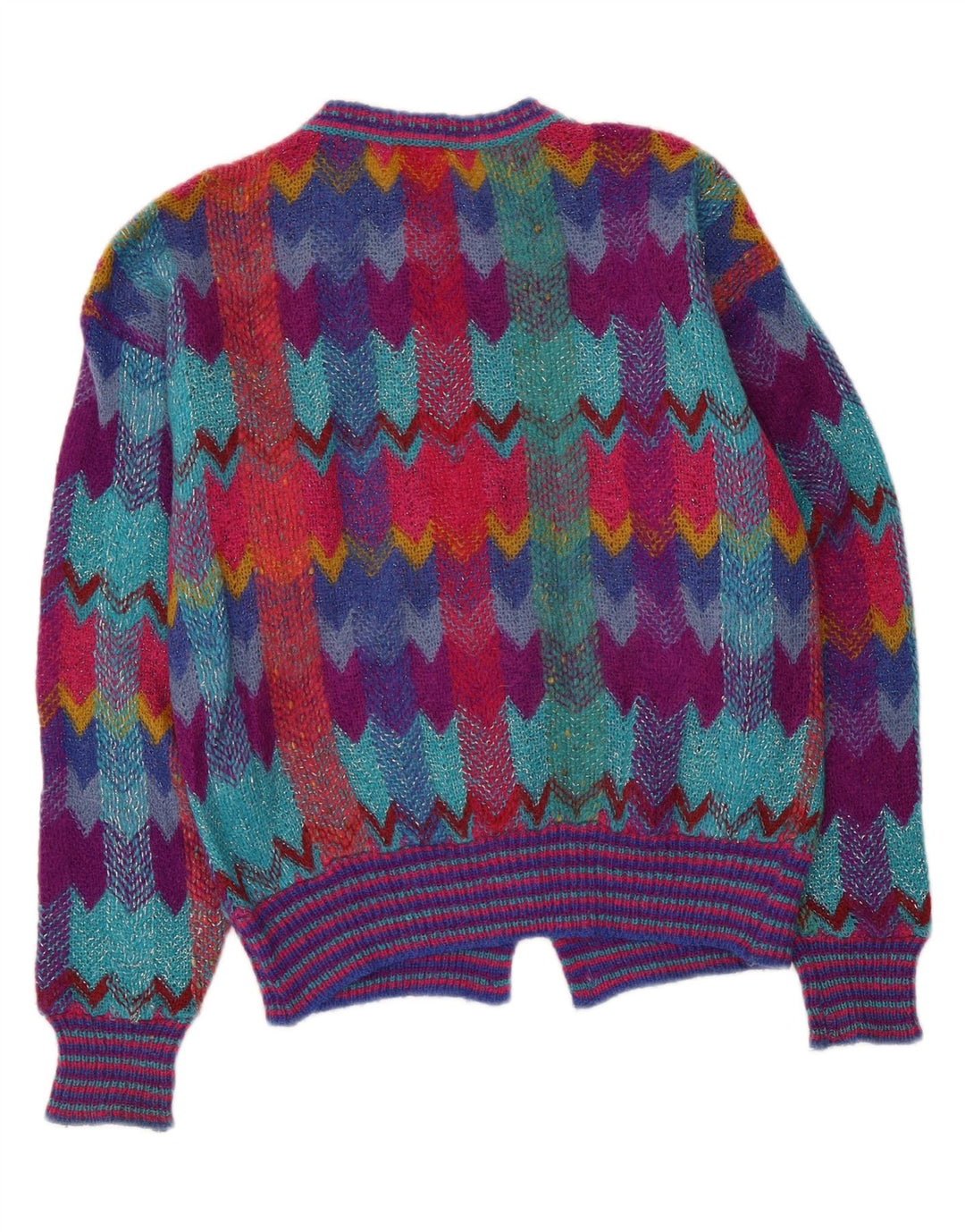 Maglione cardigan da donna vintage UK 12 medio multicolore geometrico