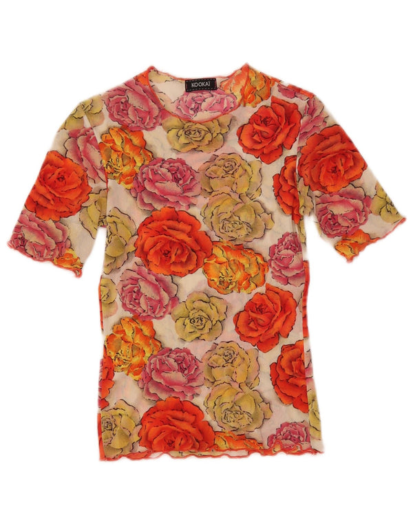 KOOKAI Womens Crop See Through Top UK 10 Small Multicoloured Floral