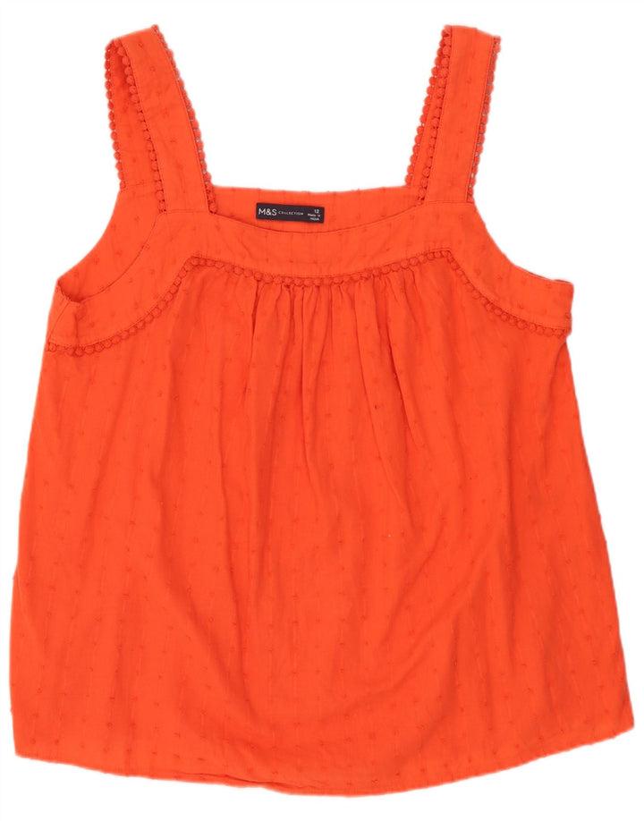 Top camicetta senza maniche da donna Marks & Spencer UK 12 medio arancione maculato