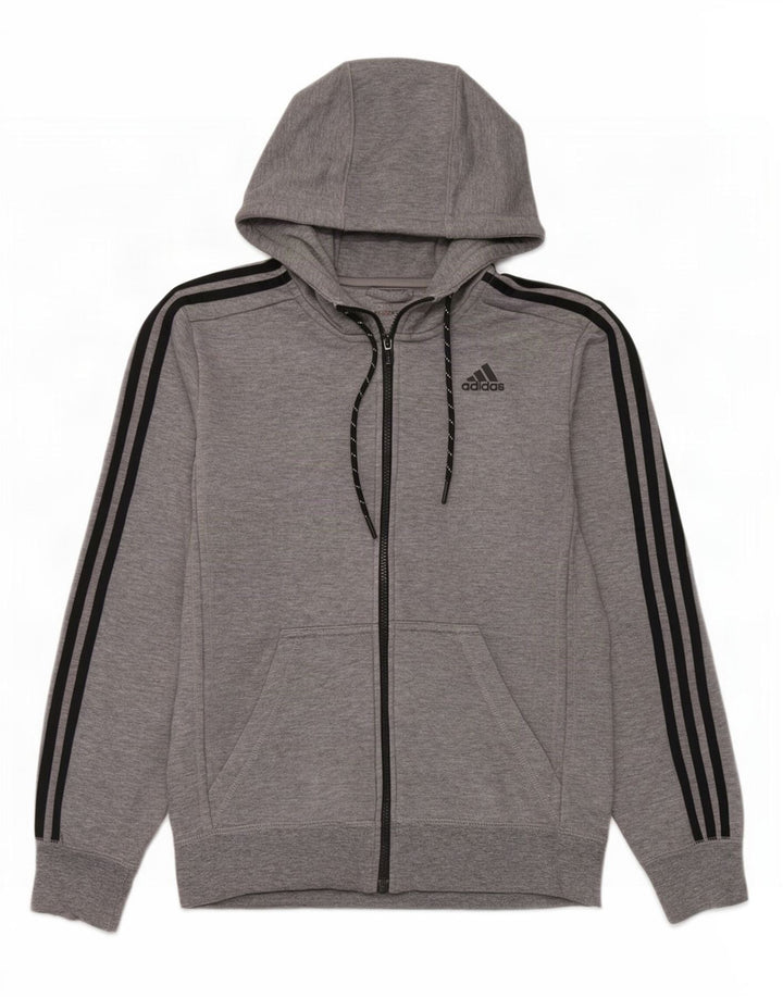 Maglione con cappuccio e zip Adidas Climalite da uomo piccolo in poliestere chiazzato grigio