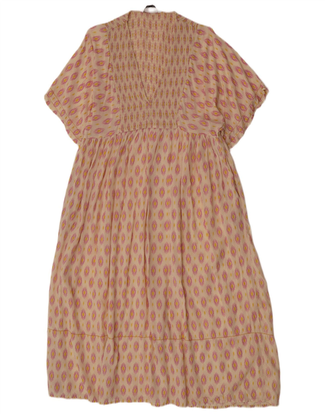 Abito caftano da donna Zara UK 12 viscosa Ikat bianco sporco medio